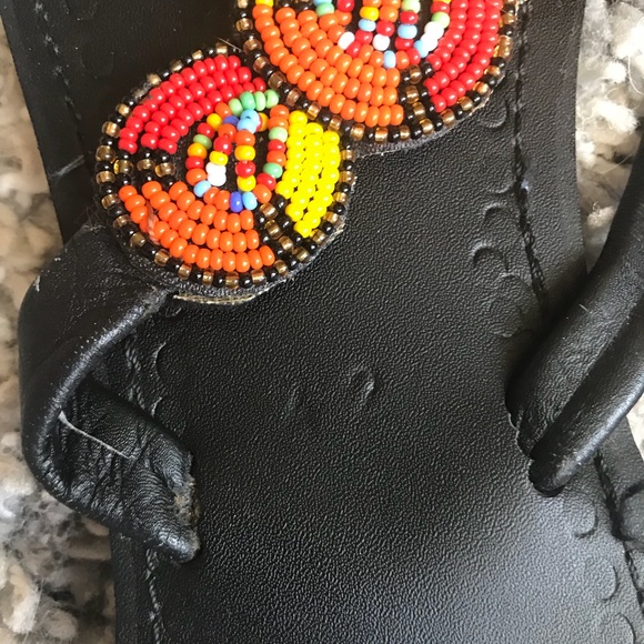 Hand Beaded, Black Sandals **See sizing notes!! - Picture 2 of 5